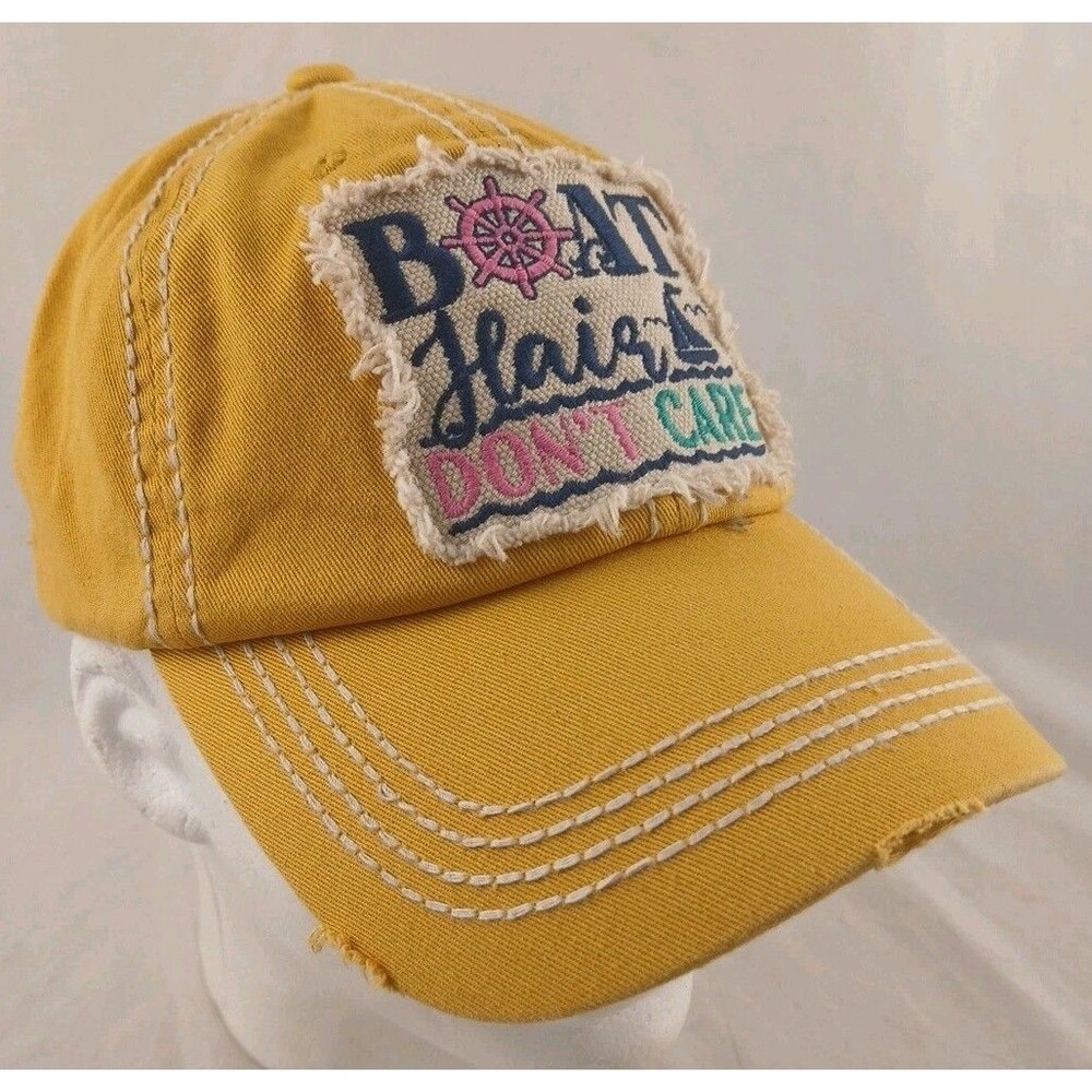 KBETHOS "Boat Hair Don't Care" Distressed Look Yellow Strapback Hat/Cap-NEW!